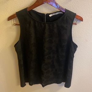Black Embroidered Floral Design Sleeveless Blouse with Zip Back- Size Medium